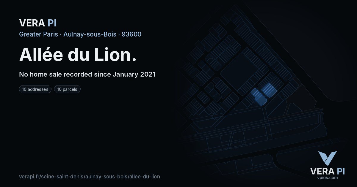 Allée du Lion, Aulnay-sous-Bois at night – every parcel coloured by the prices around it, the street's own parcels lit