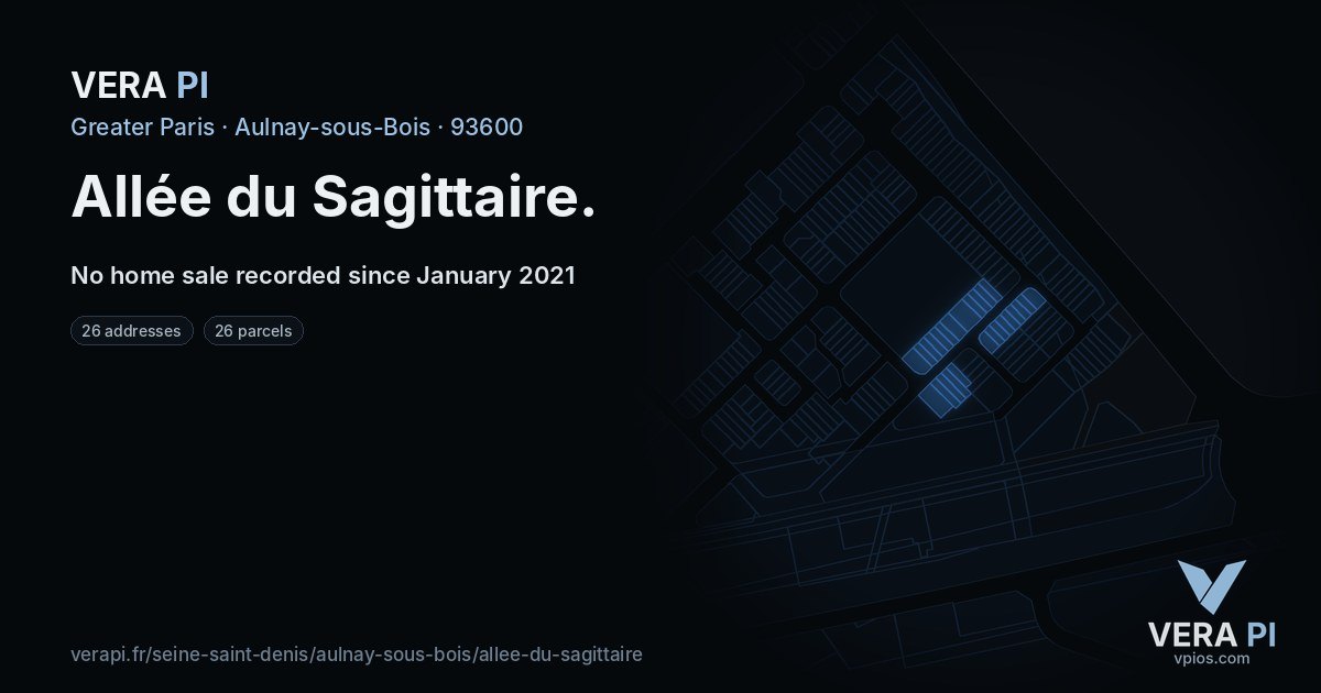 Allée du Sagittaire, Aulnay-sous-Bois at night – every parcel coloured by the prices around it, the street's own parcels lit