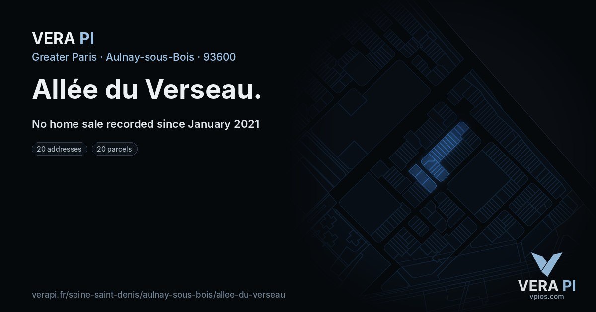 Allée du Verseau, Aulnay-sous-Bois at night – every parcel coloured by the prices around it, the street's own parcels lit