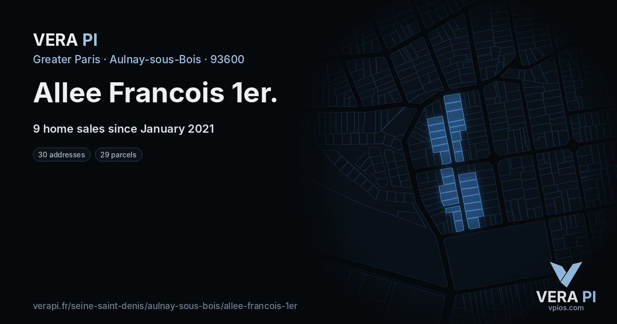 Allee Francois 1er, Aulnay-sous-Bois at night – every parcel coloured by the prices around it, the street's own parcels lit