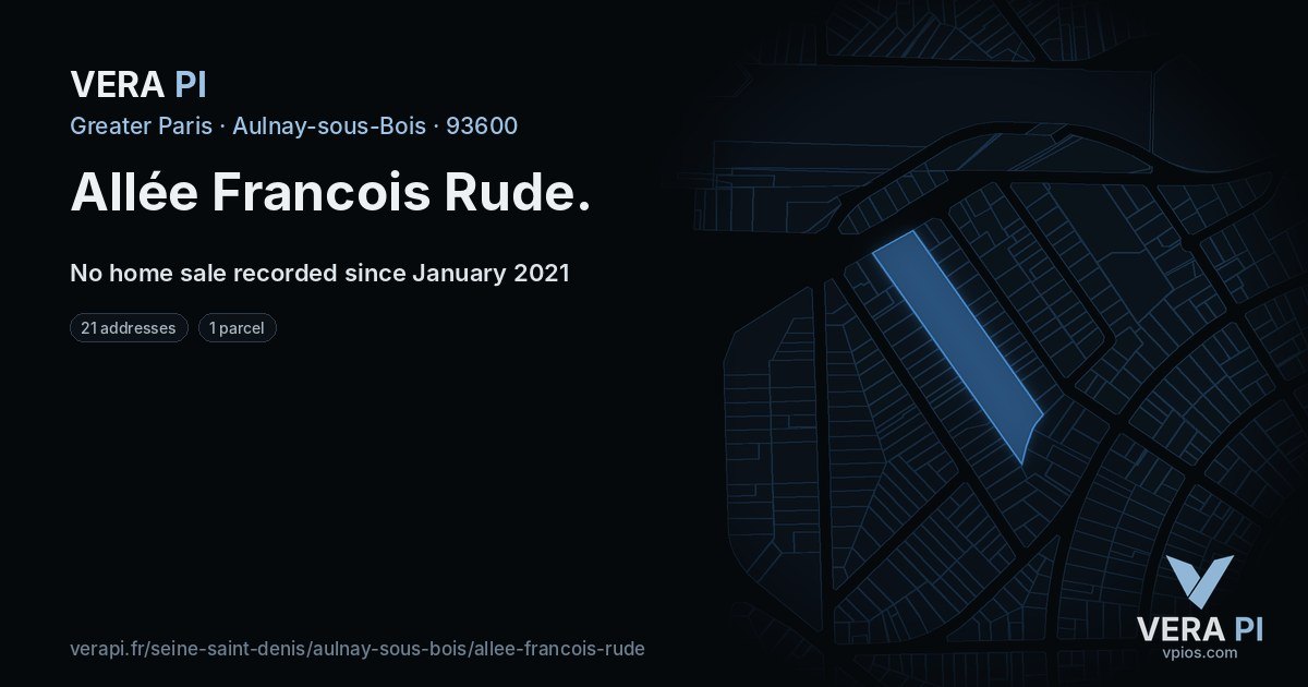 Allée Francois Rude, Aulnay-sous-Bois at night – every parcel coloured by the prices around it, the street's own parcels lit
