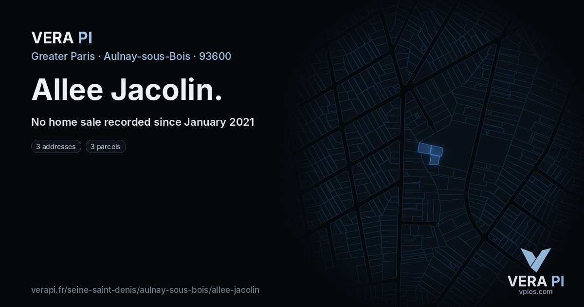 Allee Jacolin, Aulnay-sous-Bois at night – every parcel coloured by the prices around it, the street's own parcels lit