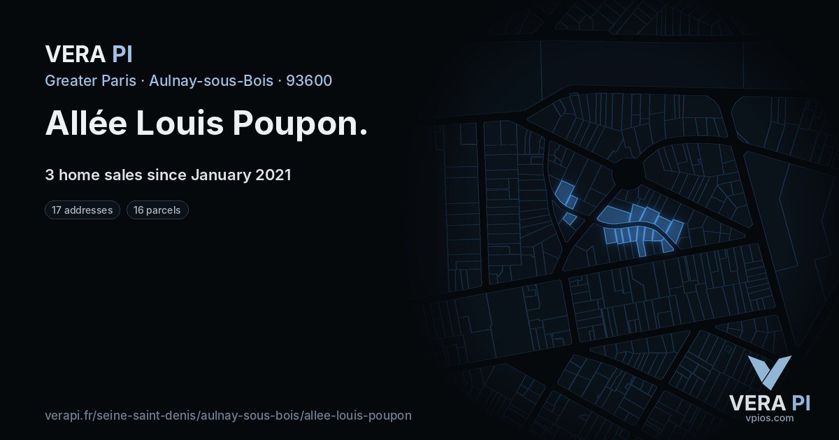 Allée Louis Poupon, Aulnay-sous-Bois at night – every parcel coloured by the prices around it, the street's own parcels lit