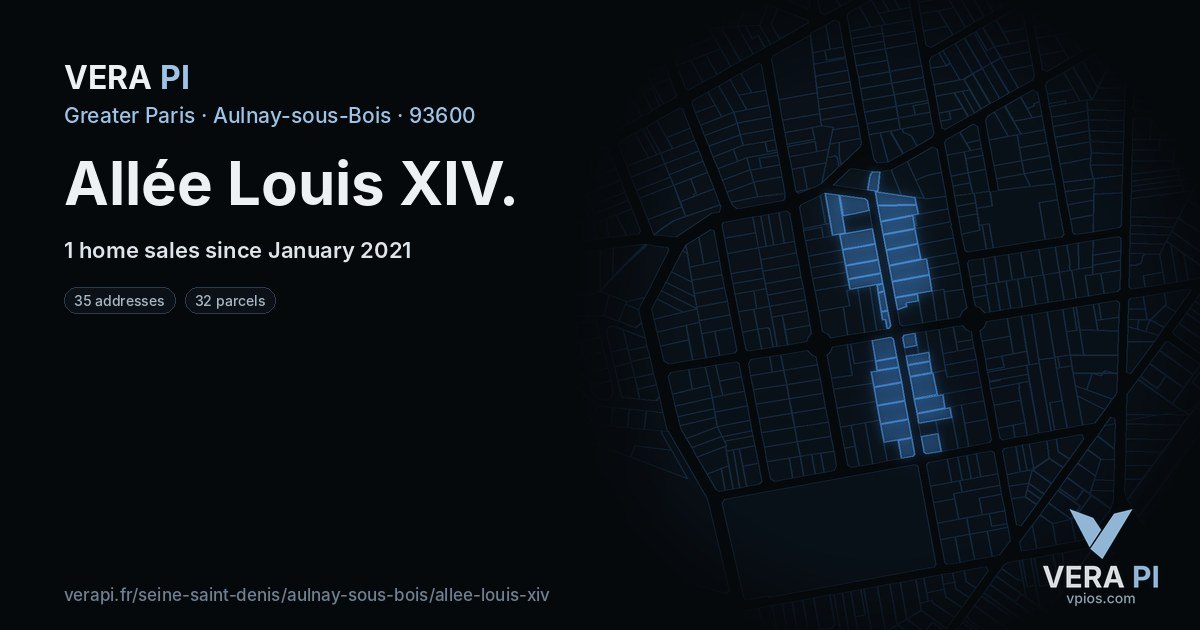Allée Louis XIV, Aulnay-sous-Bois at night – every parcel coloured by the prices around it, the street's own parcels lit