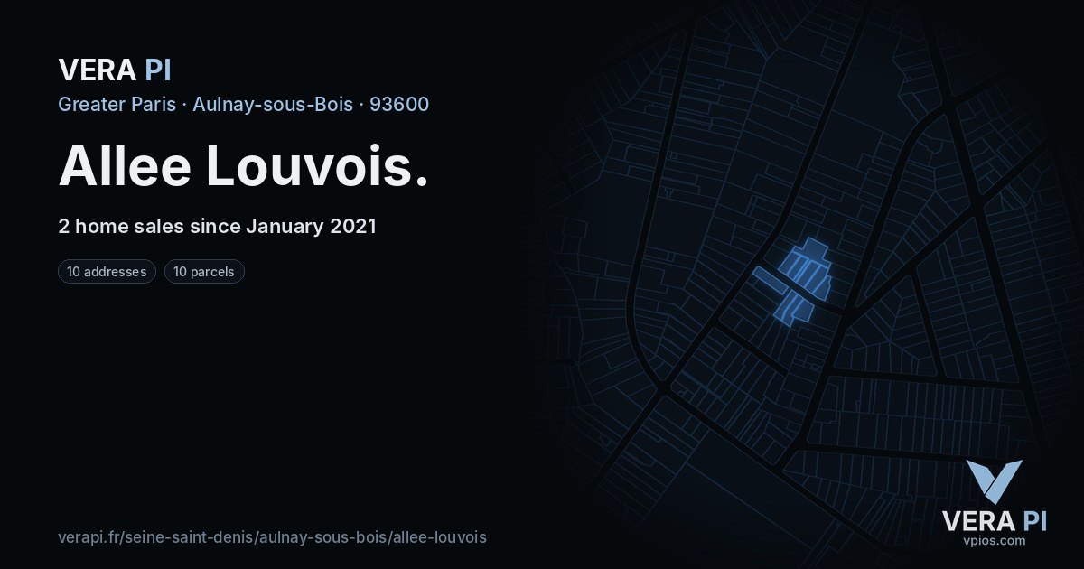 Allee Louvois, Aulnay-sous-Bois at night – every parcel coloured by the prices around it, the street's own parcels lit