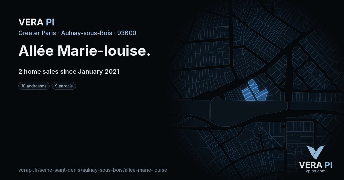 Allée Marie-louise, Aulnay-sous-Bois at night – every parcel coloured by the prices around it, the street's own parcels lit