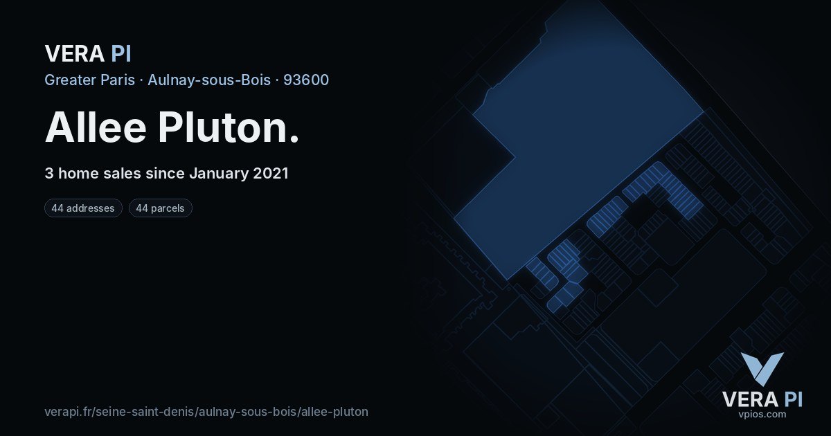 Allee Pluton, Aulnay-sous-Bois at night – every parcel coloured by the prices around it, the street's own parcels lit