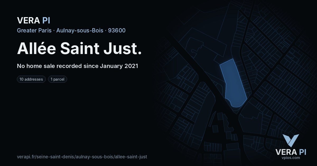 Allée Saint Just, Aulnay-sous-Bois at night – every parcel coloured by the prices around it, the street's own parcels lit