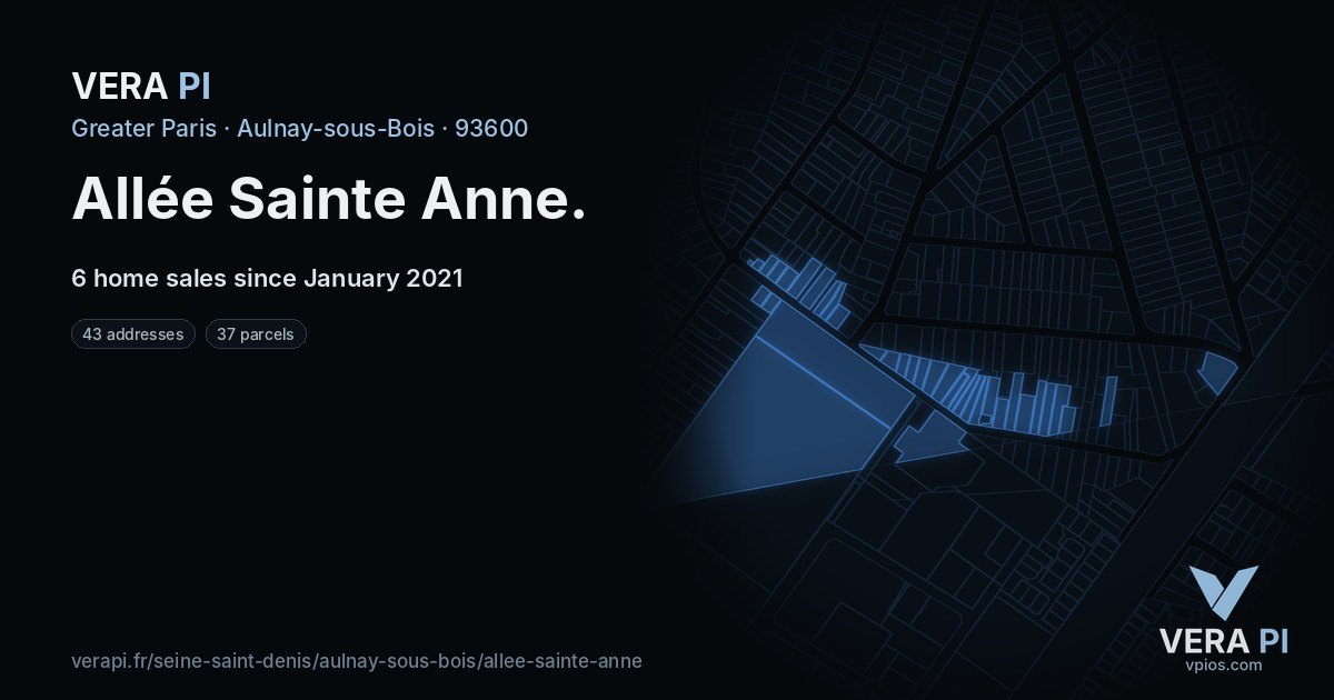 Allée Sainte Anne, Aulnay-sous-Bois at night – every parcel coloured by the prices around it, the street's own parcels lit