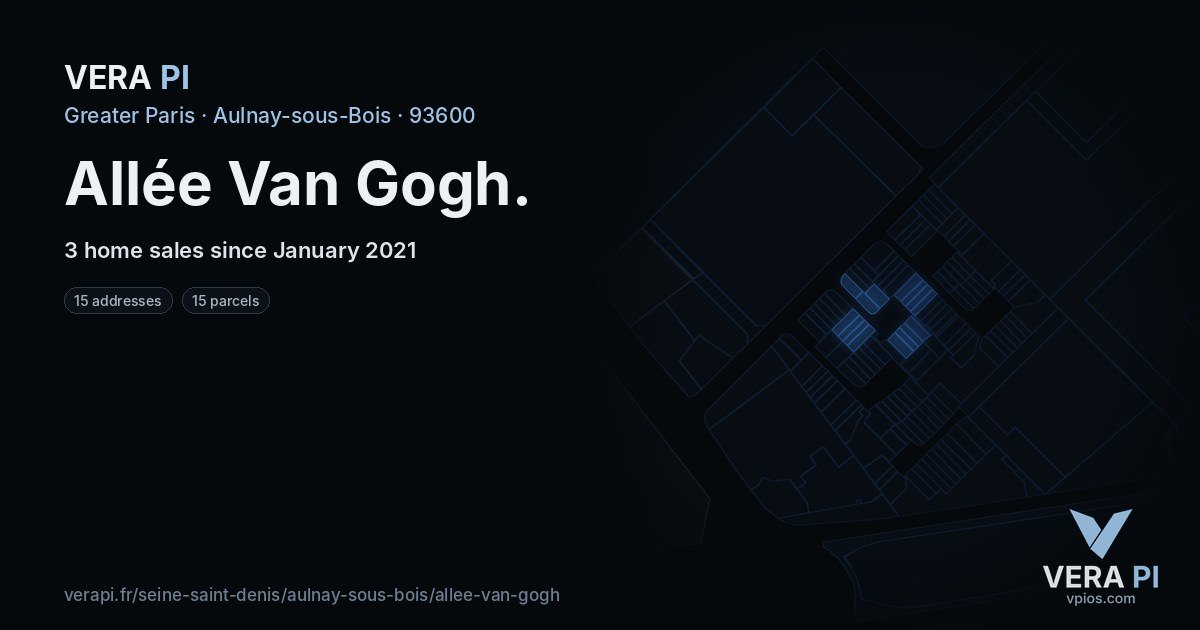 Allée Van Gogh, Aulnay-sous-Bois at night – every parcel coloured by the prices around it, the street's own parcels lit
