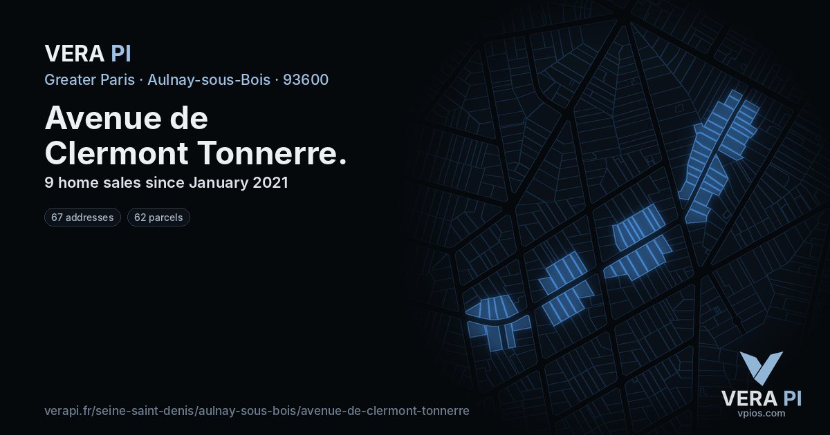 Avenue de Clermont Tonnerre, Aulnay-sous-Bois at night – every parcel coloured by the prices around it, the street's own parcels lit