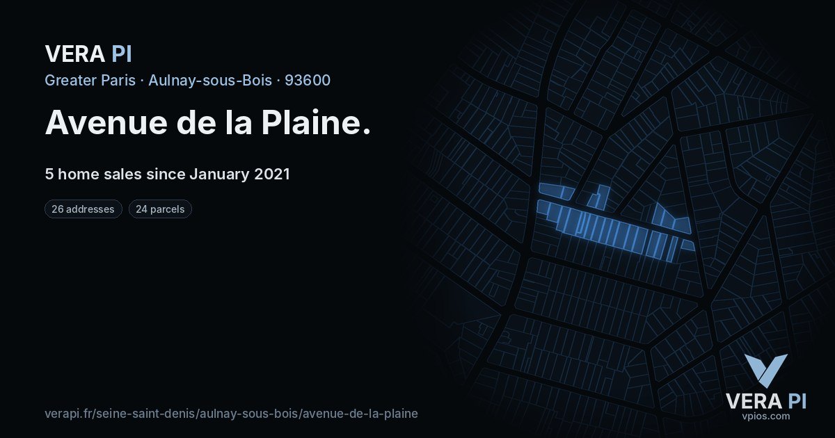 Avenue de la Plaine, Aulnay-sous-Bois at night – every parcel coloured by the prices around it, the street's own parcels lit