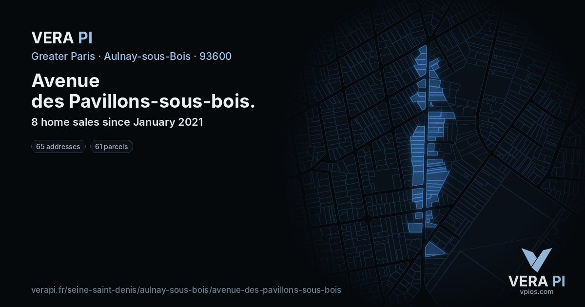 Avenue des Pavillons-sous-bois, Aulnay-sous-Bois at night – every parcel coloured by the prices around it, the street's own parcels lit