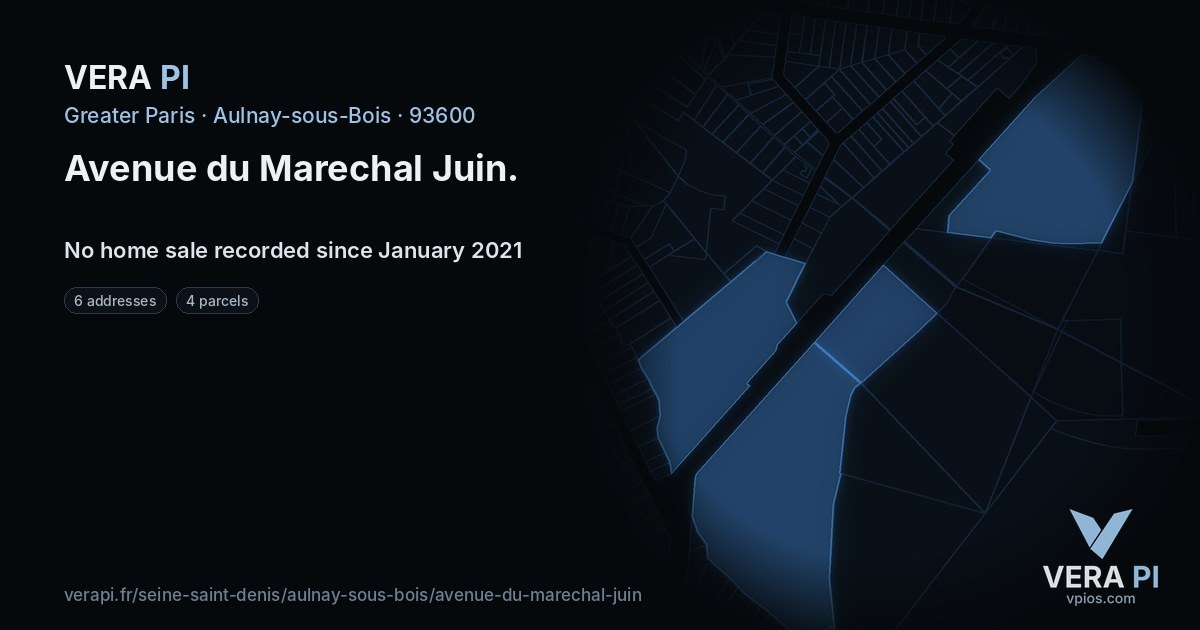 Avenue du Marechal Juin, Aulnay-sous-Bois at night – every parcel coloured by the prices around it, the street's own parcels lit