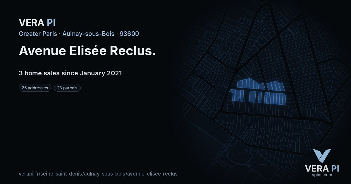 Avenue Elisée Reclus, Aulnay-sous-Bois at night – every parcel coloured by the prices around it, the street's own parcels lit