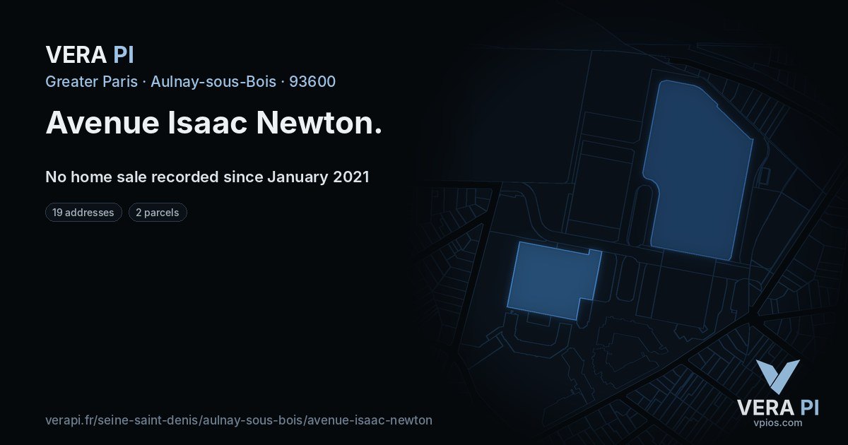 Avenue Isaac Newton, Aulnay-sous-Bois at night – every parcel coloured by the prices around it, the street's own parcels lit