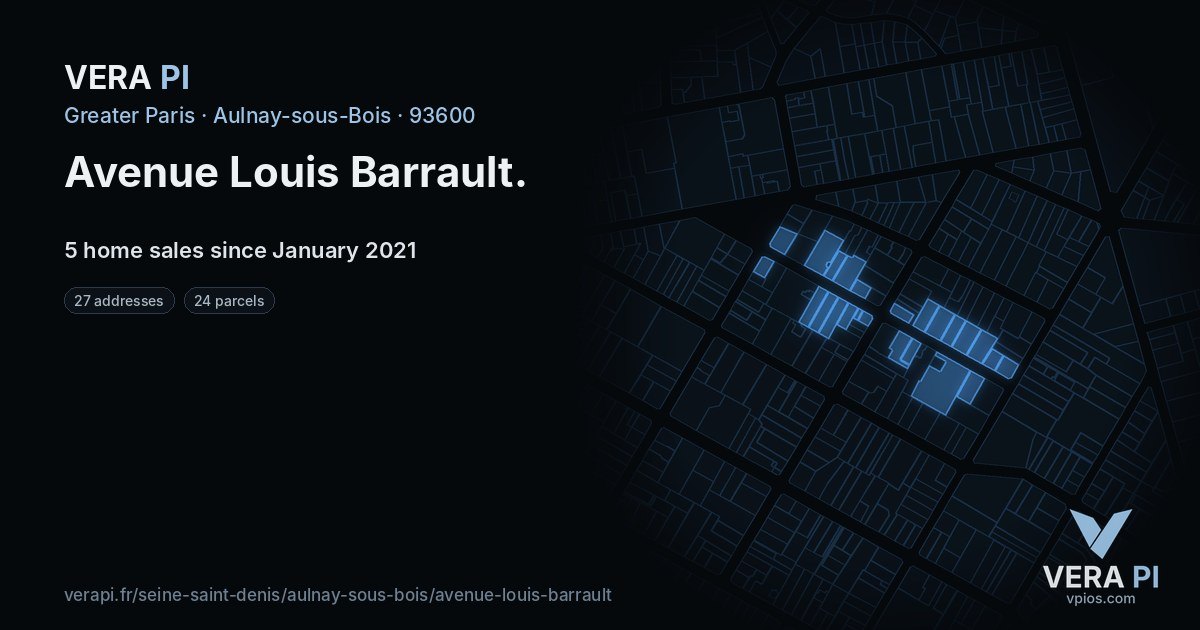 Avenue Louis Barrault, Aulnay-sous-Bois at night – every parcel coloured by the prices around it, the street's own parcels lit