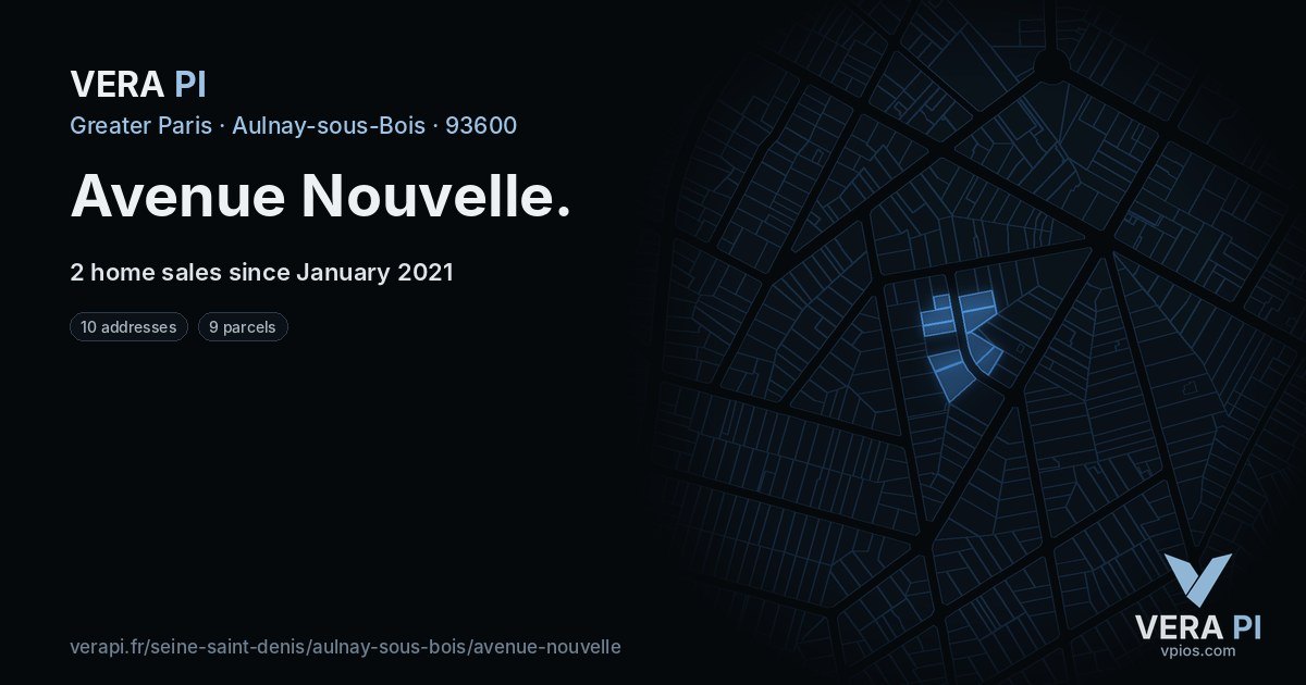 Avenue Nouvelle, Aulnay-sous-Bois at night – every parcel coloured by the prices around it, the street's own parcels lit
