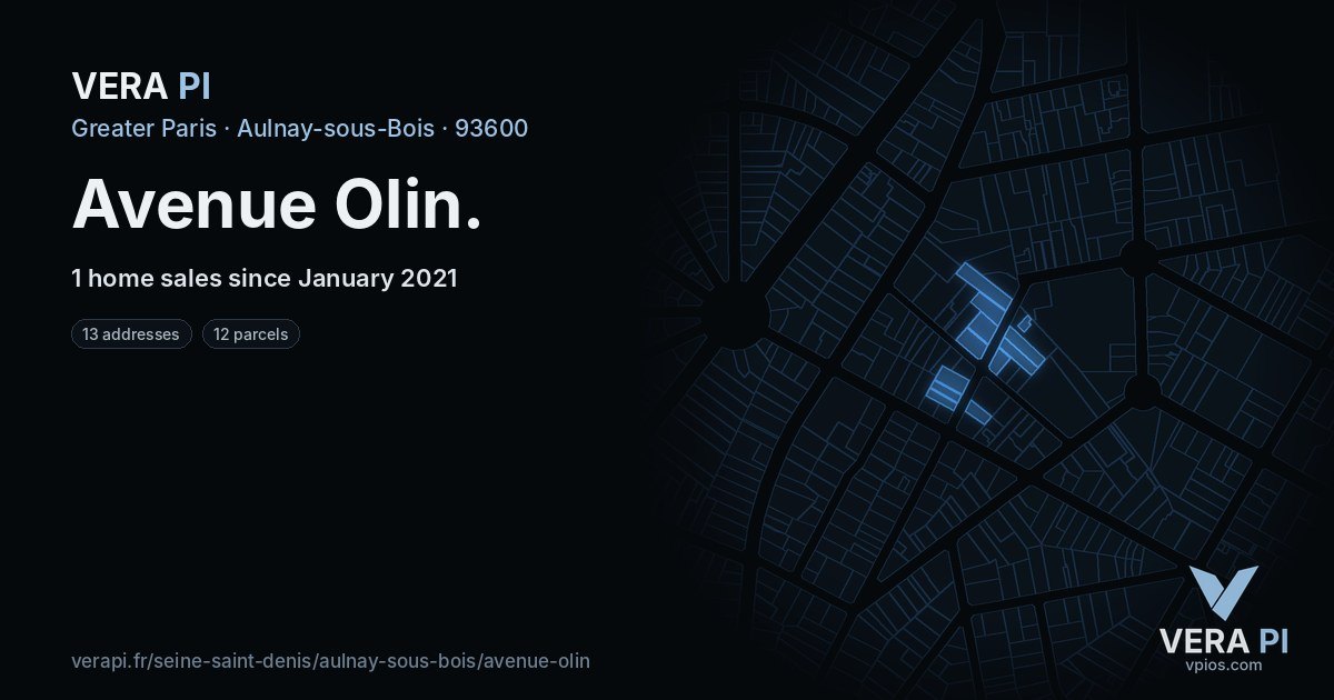 Avenue Olin, Aulnay-sous-Bois at night – every parcel coloured by the prices around it, the street's own parcels lit