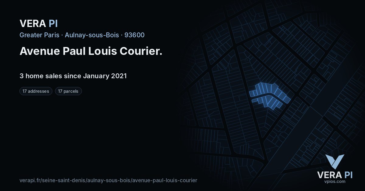 Avenue Paul Louis Courier, Aulnay-sous-Bois at night – every parcel coloured by the prices around it, the street's own parcels lit