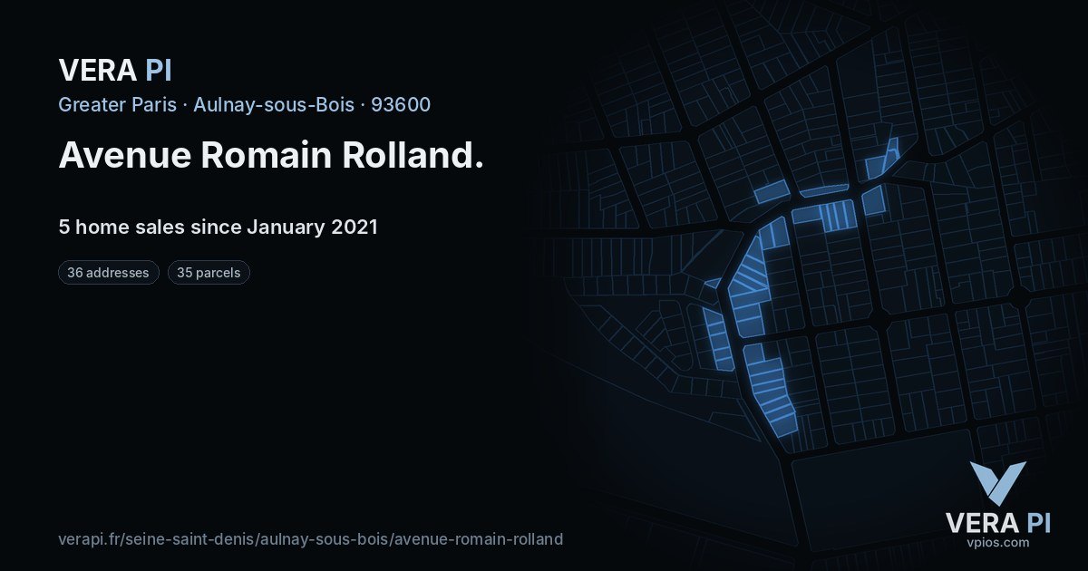 Avenue Romain Rolland, Aulnay-sous-Bois at night – every parcel coloured by the prices around it, the street's own parcels lit