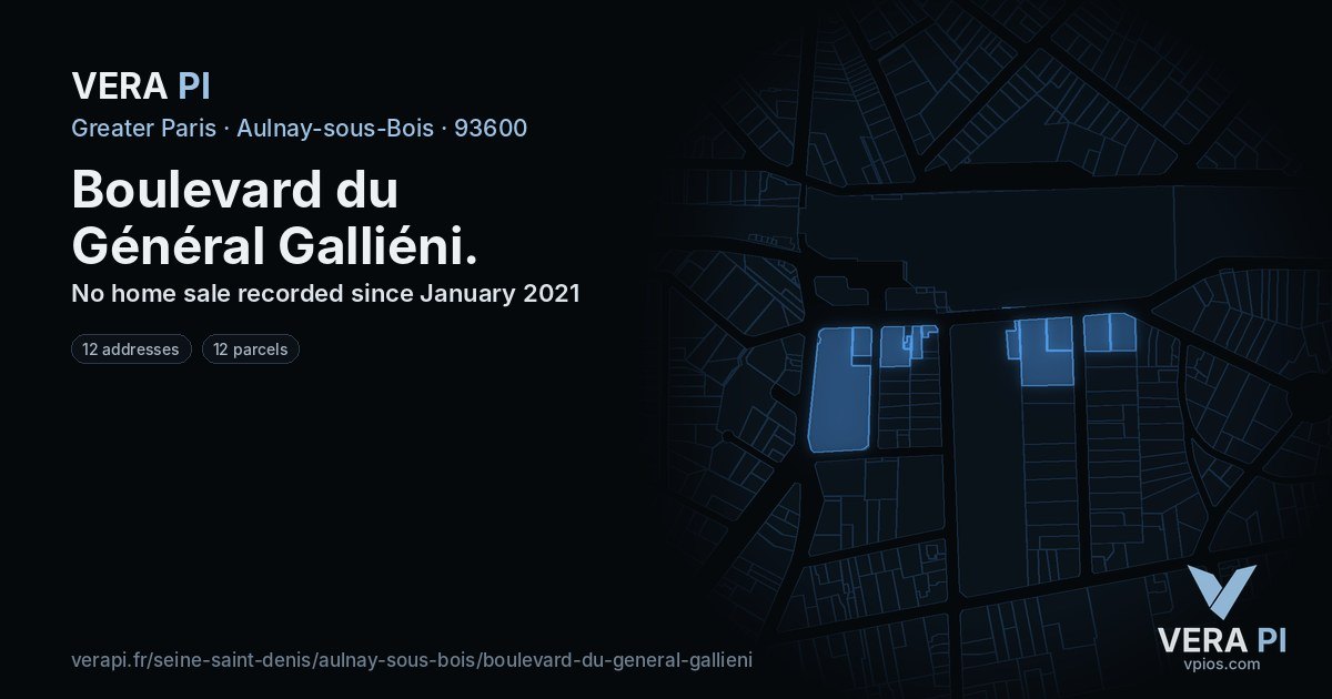 Boulevard du Général Galliéni, Aulnay-sous-Bois at night – every parcel coloured by the prices around it, the street's own parcels lit