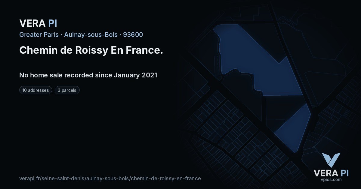 Chemin de Roissy En France, Aulnay-sous-Bois at night – every parcel coloured by the prices around it, the street's own parcels lit