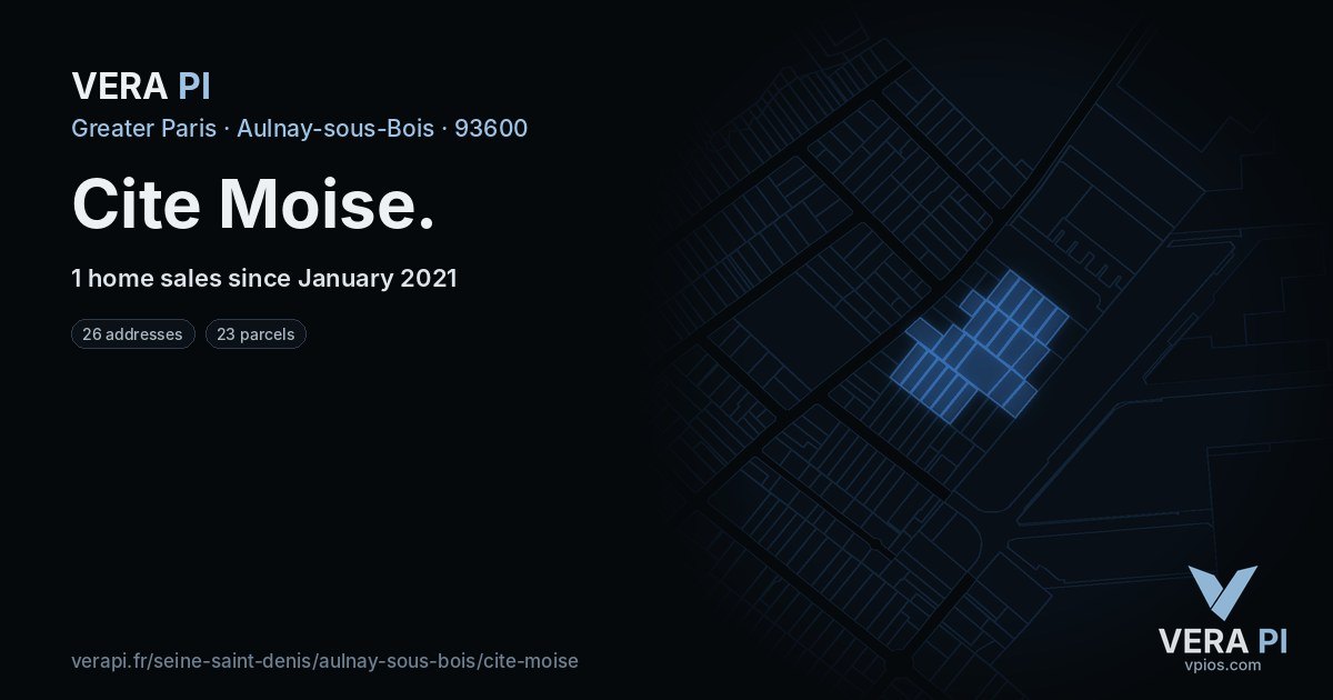 Cite Moise, Aulnay-sous-Bois at night – every parcel coloured by the prices around it, the street's own parcels lit