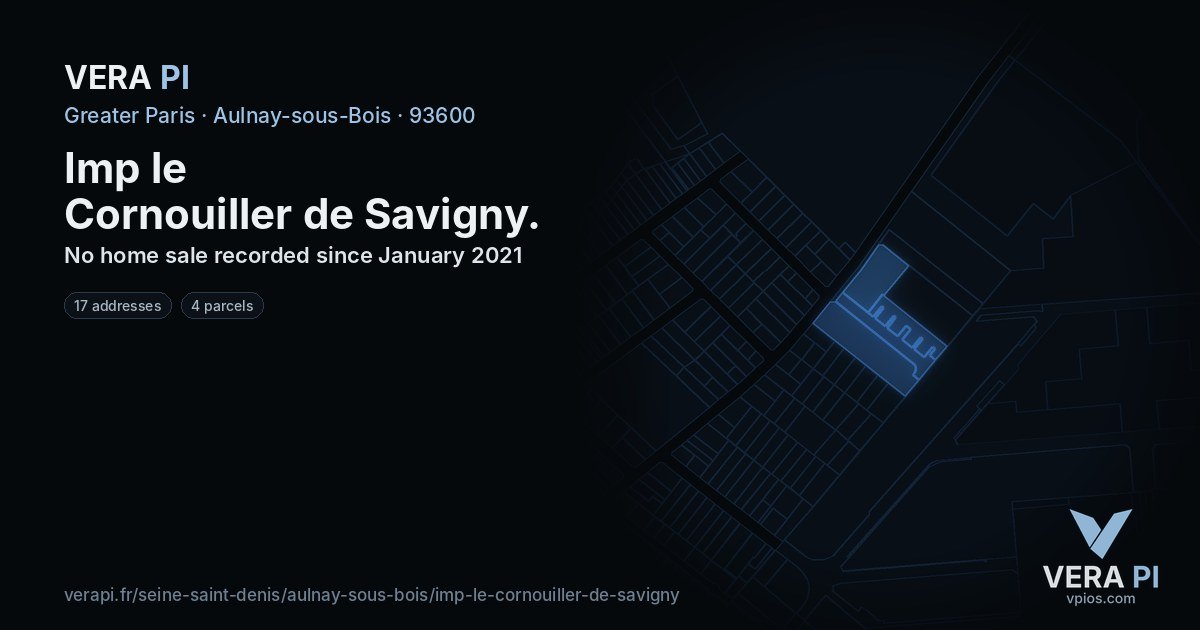 Imp le Cornouiller de Savigny, Aulnay-sous-Bois at night – every parcel coloured by the prices around it, the street's own parcels lit