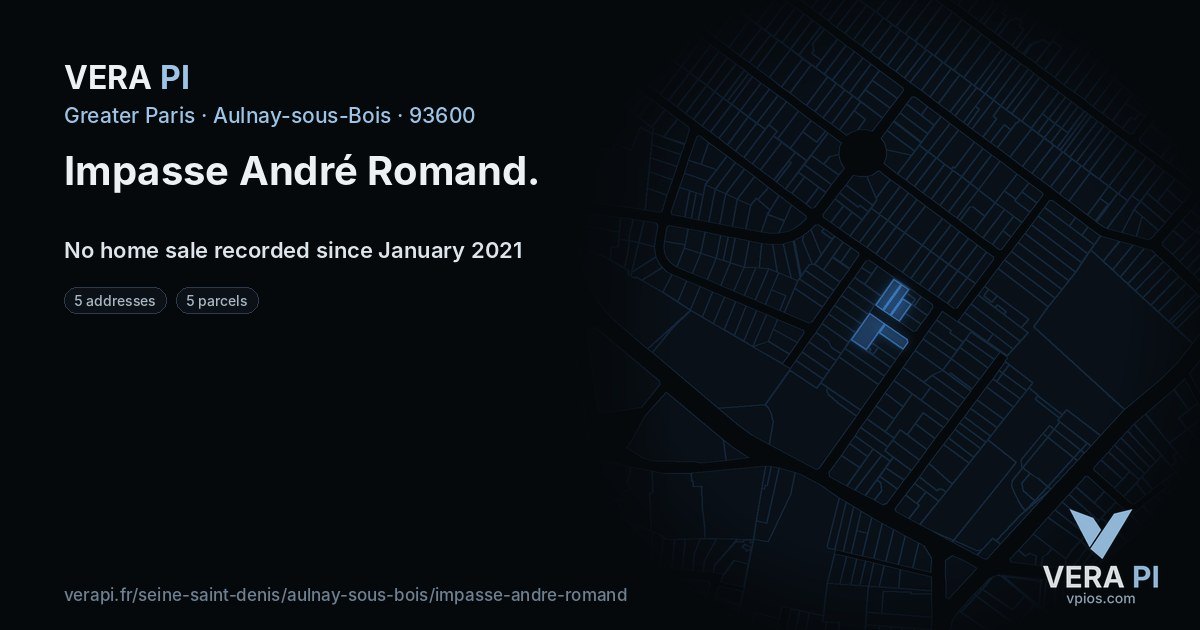Impasse André Romand, Aulnay-sous-Bois at night – every parcel coloured by the prices around it, the street's own parcels lit