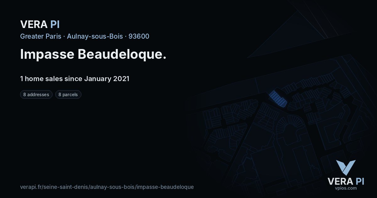 Impasse Beaudeloque, Aulnay-sous-Bois at night – every parcel coloured by the prices around it, the street's own parcels lit