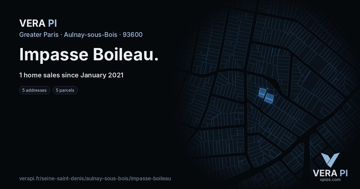 Impasse Boileau, Aulnay-sous-Bois at night – every parcel coloured by the prices around it, the street's own parcels lit