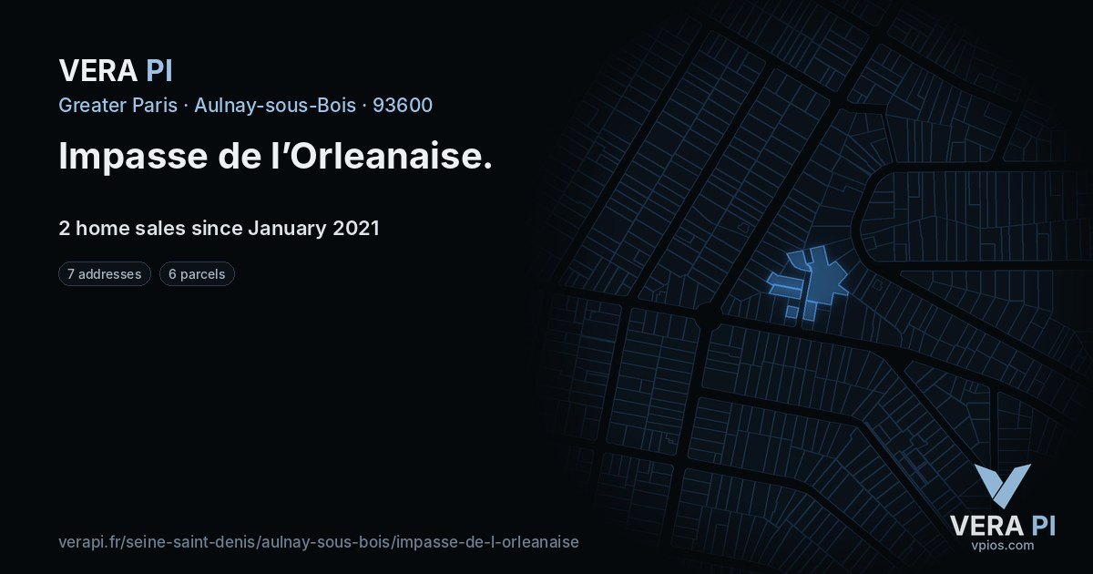 Impasse de l’Orleanaise, Aulnay-sous-Bois at night – every parcel coloured by the prices around it, the street's own parcels lit