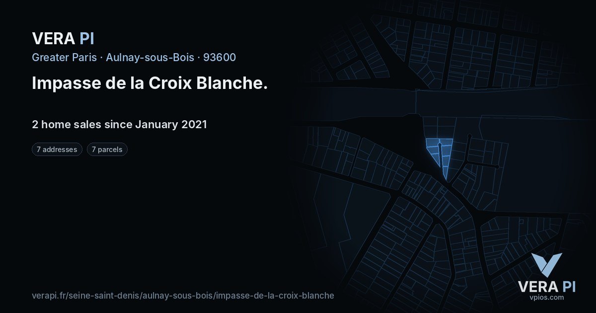 Impasse de la Croix Blanche, Aulnay-sous-Bois at night – every parcel coloured by the prices around it, the street's own parcels lit