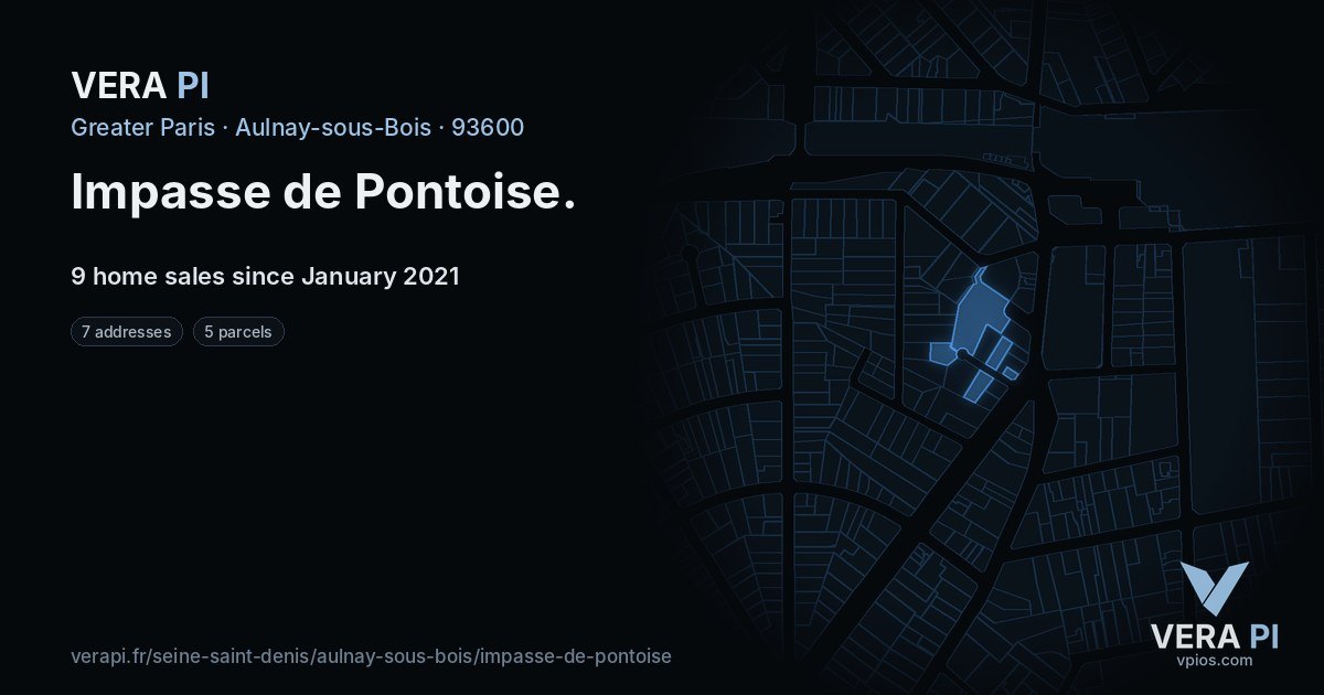 Impasse de Pontoise, Aulnay-sous-Bois at night – every parcel coloured by the prices around it, the street's own parcels lit