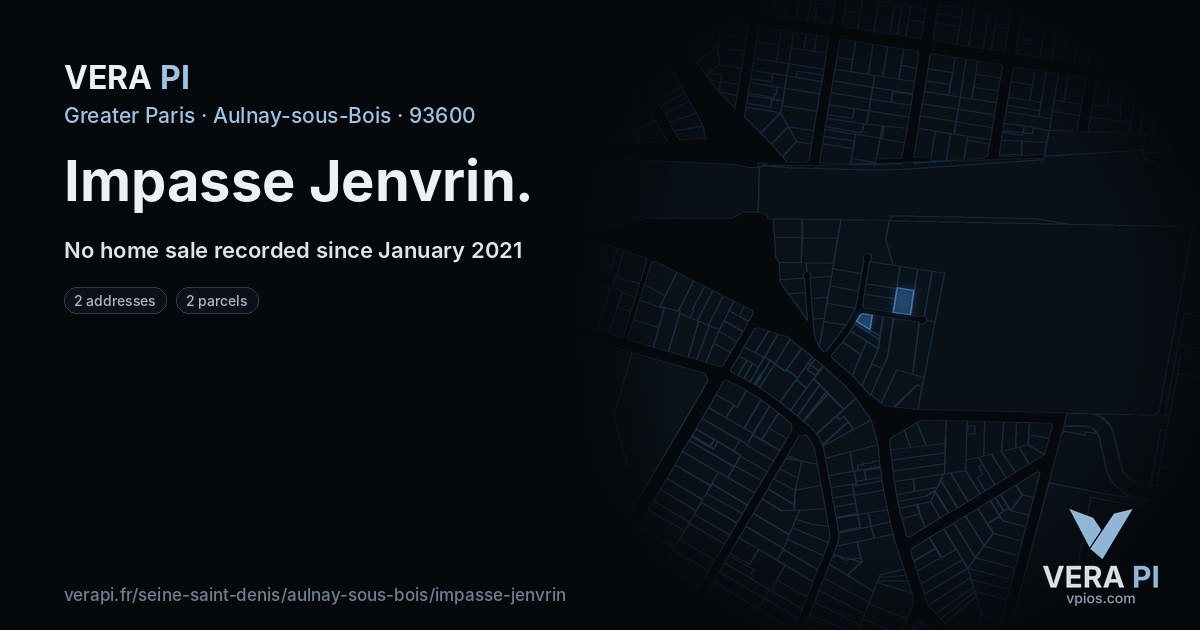 Impasse Jenvrin, Aulnay-sous-Bois at night – every parcel coloured by the prices around it, the street's own parcels lit
