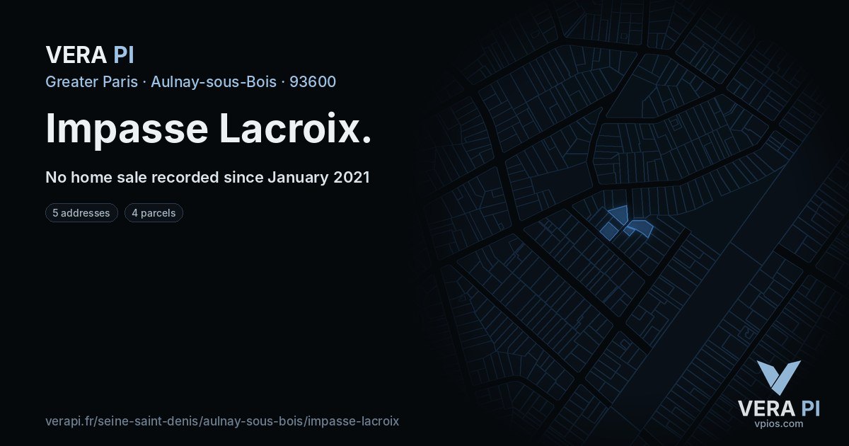 Impasse Lacroix, Aulnay-sous-Bois at night – every parcel coloured by the prices around it, the street's own parcels lit