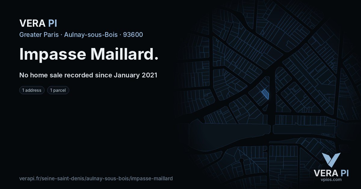 Impasse Maillard, Aulnay-sous-Bois at night – every parcel coloured by the prices around it, the street's own parcels lit