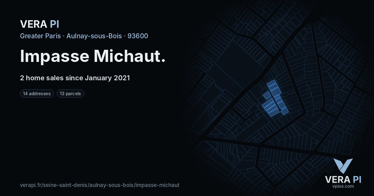 Impasse Michaut, Aulnay-sous-Bois at night – every parcel coloured by the prices around it, the street's own parcels lit