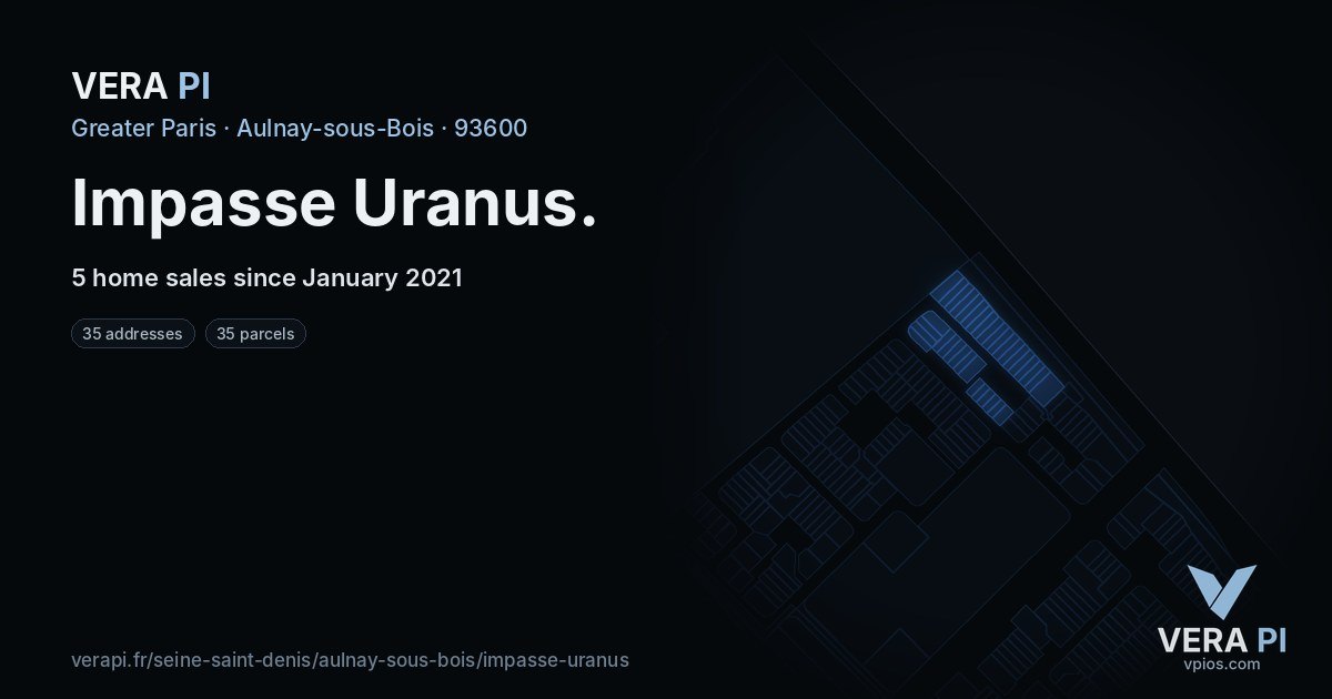 Impasse Uranus, Aulnay-sous-Bois at night – every parcel coloured by the prices around it, the street's own parcels lit