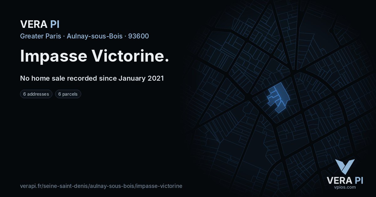 Impasse Victorine, Aulnay-sous-Bois at night – every parcel coloured by the prices around it, the street's own parcels lit