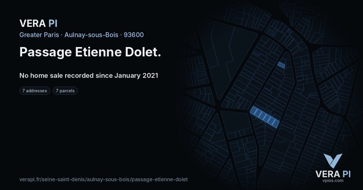 Passage Etienne Dolet, Aulnay-sous-Bois at night – every parcel coloured by the prices around it, the street's own parcels lit