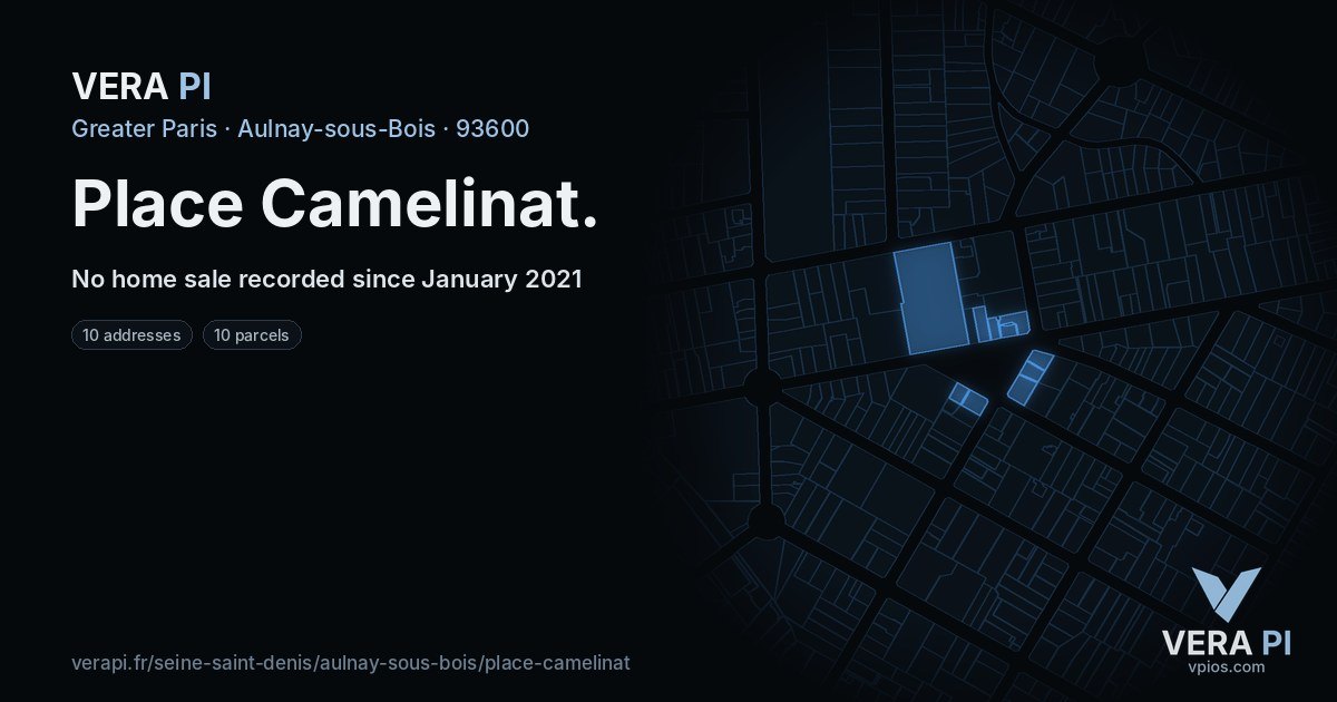 Place Camelinat, Aulnay-sous-Bois at night – every parcel coloured by the prices around it, the street's own parcels lit