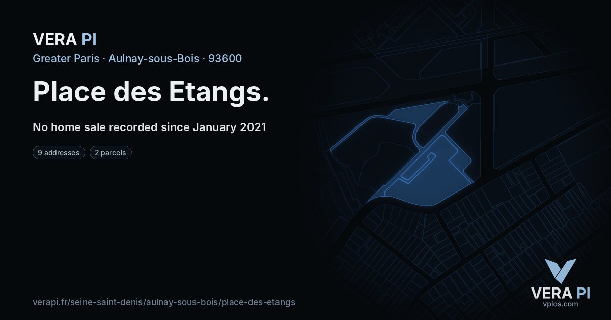 Place des Etangs, Aulnay-sous-Bois at night – every parcel coloured by the prices around it, the street's own parcels lit
