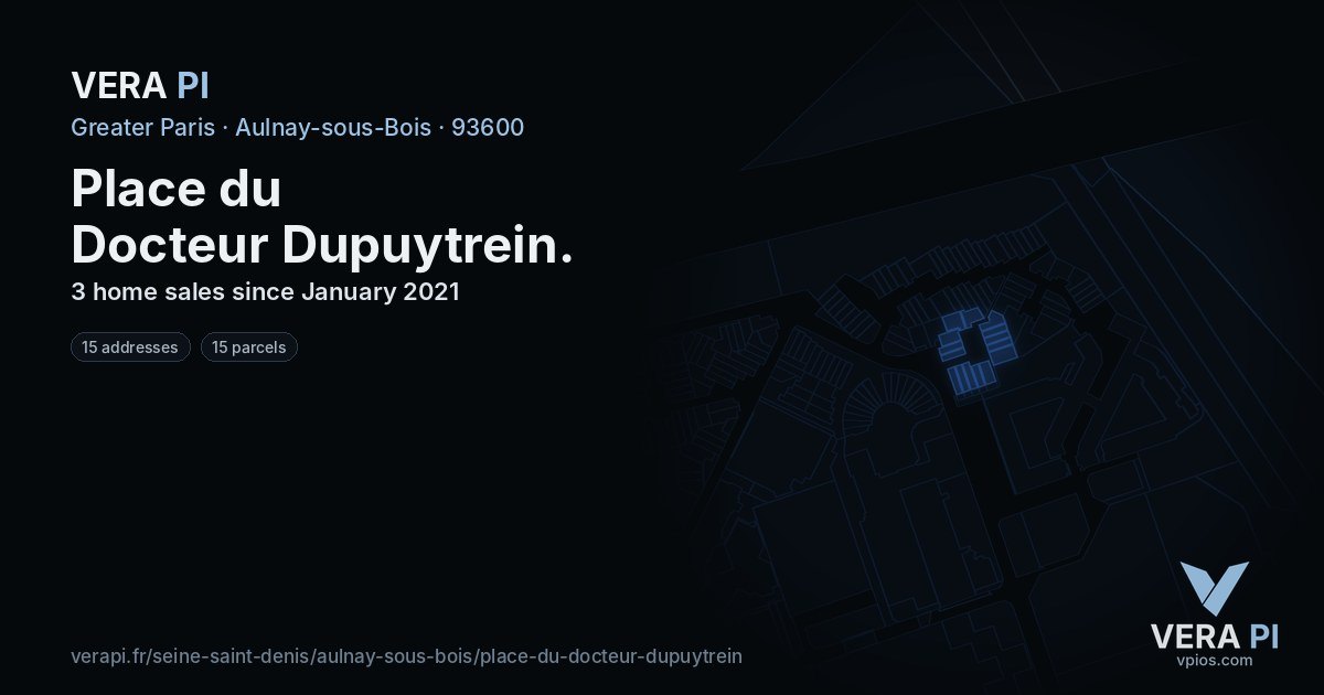 Place du Docteur Dupuytrein, Aulnay-sous-Bois at night – every parcel coloured by the prices around it, the street's own parcels lit