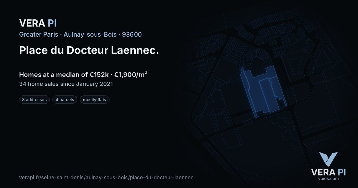Place du Docteur Laennec, Aulnay-sous-Bois at night – every parcel coloured by the prices around it, the street's own parcels lit