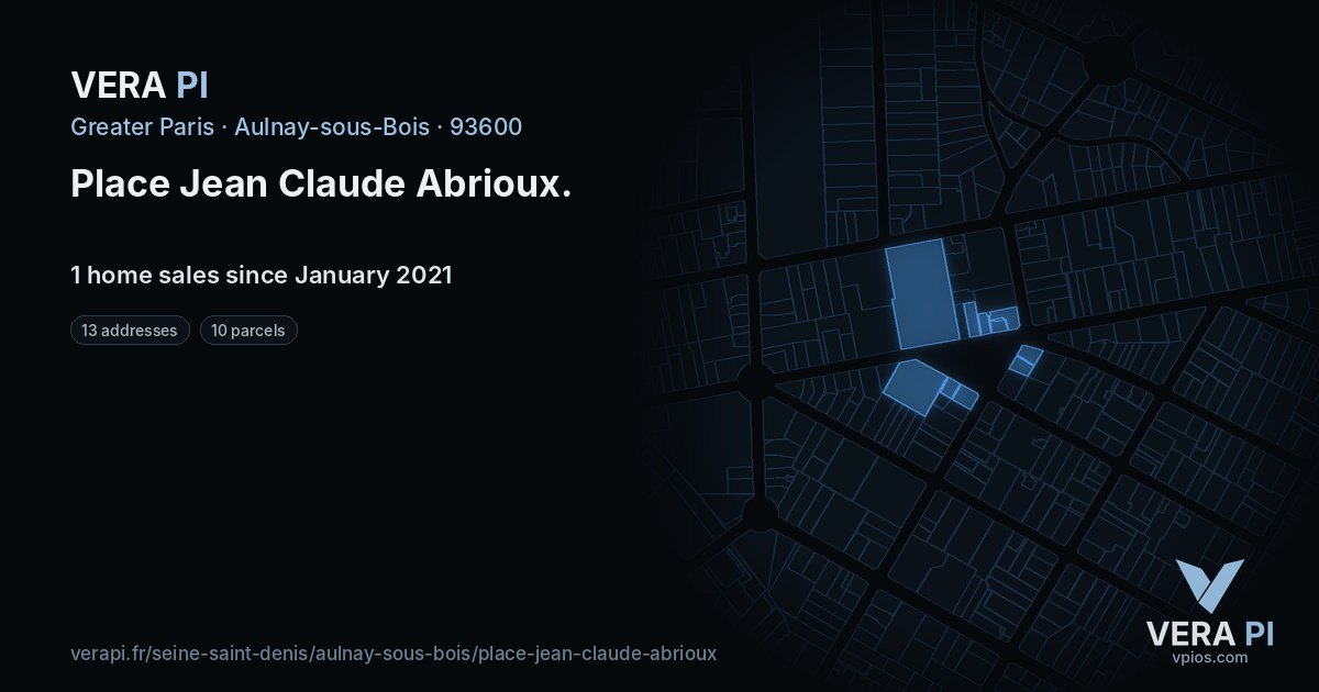 Place Jean Claude Abrioux, Aulnay-sous-Bois at night – every parcel coloured by the prices around it, the street's own parcels lit