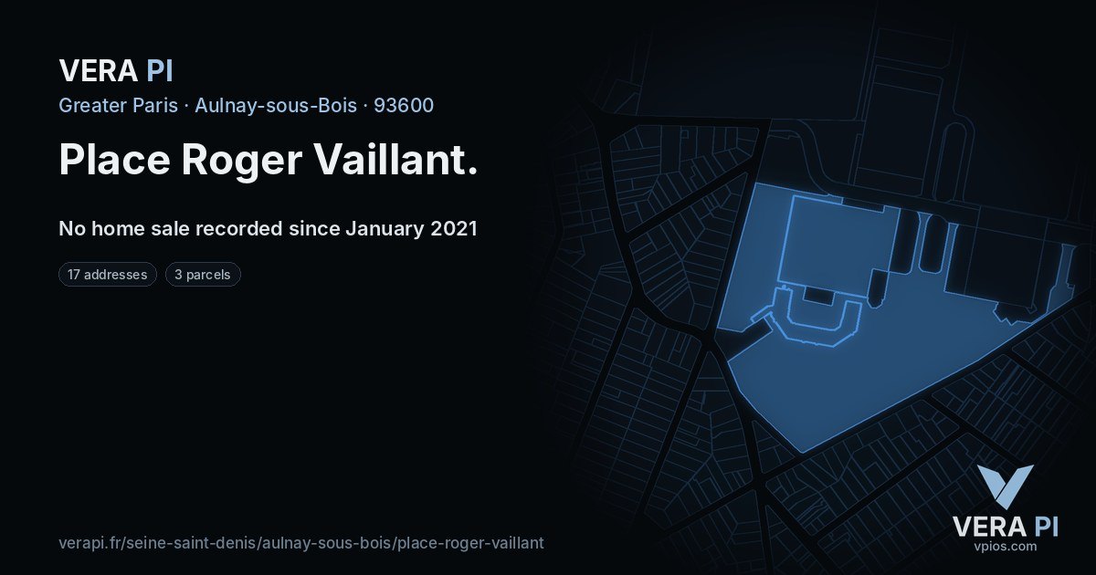 Place Roger Vaillant, Aulnay-sous-Bois at night – every parcel coloured by the prices around it, the street's own parcels lit