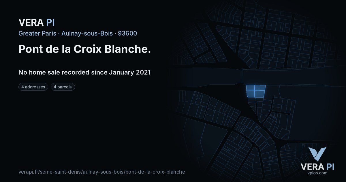 Pont de la Croix Blanche, Aulnay-sous-Bois at night – every parcel coloured by the prices around it, the street's own parcels lit