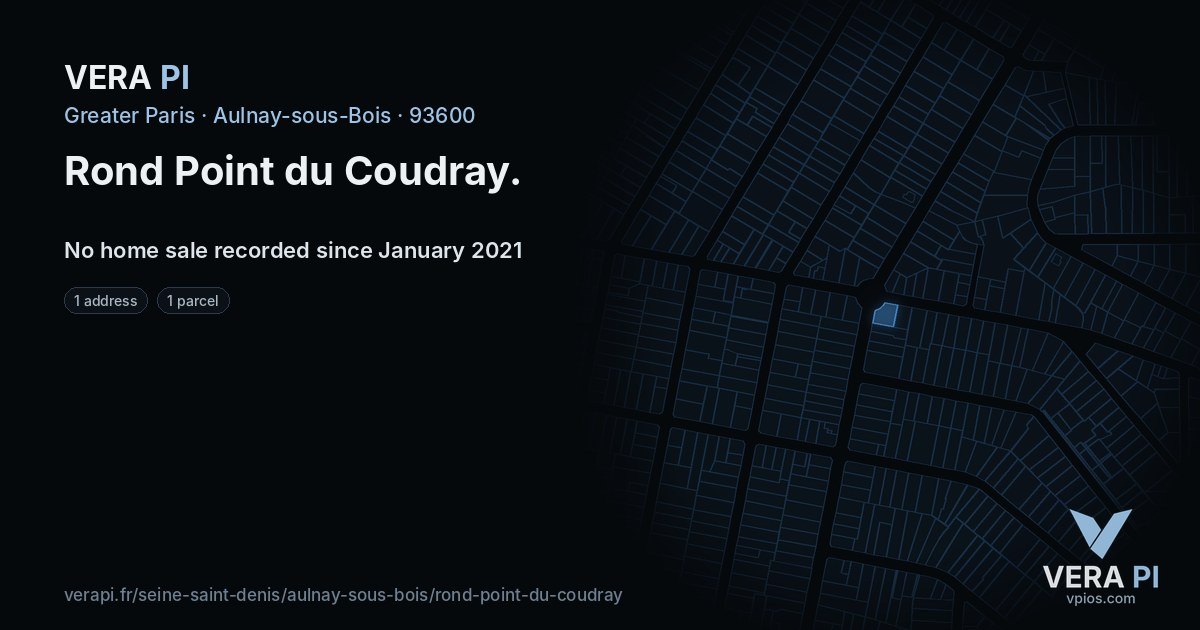 Rond Point du Coudray, Aulnay-sous-Bois at night – every parcel coloured by the prices around it, the street's own parcels lit